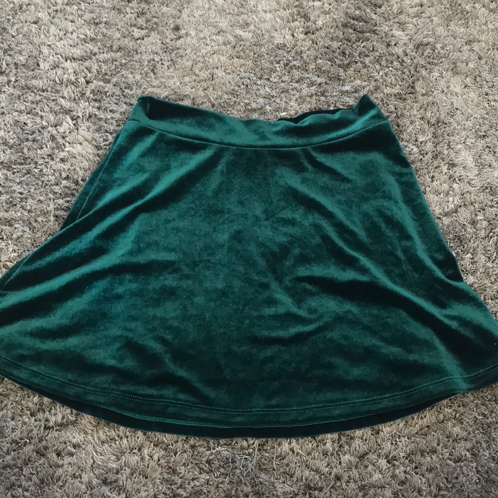 Urban Outfitters Green Velvet Skater Mini Skirt